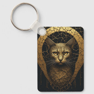 Elegant Cat Portrait With Golden Repair Lines ⭐ Keychain