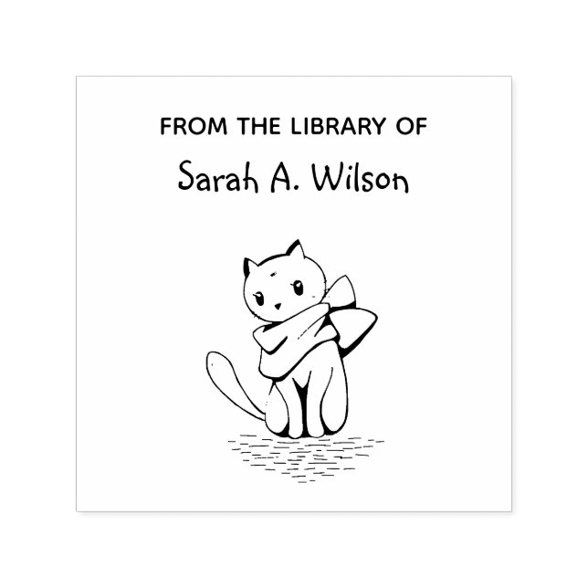 Elegant Cat Scarf From the Library Personalized Self-inking Stamp (Design)