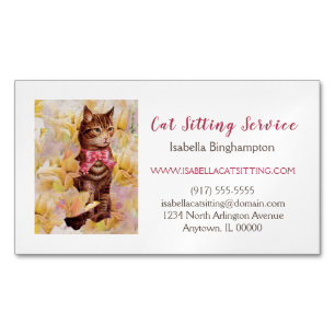 Elegant Cat Sitting Magnetic Business Card