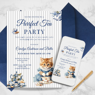 Elegant Cat Tea Party Invitation Template
