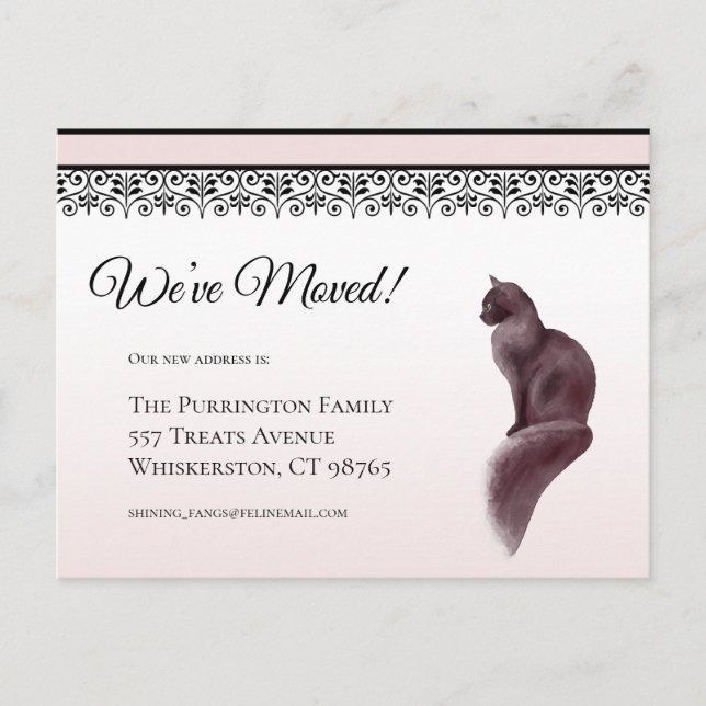 Elegant Cat We’ve Moved Pink Change of Address,  Postcard (Front)