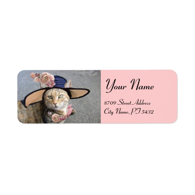 ELEGANT CAT WITH BIG DIVA HAT,PINK ROSES Valentine (Front)