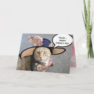 ELEGANT CAT WITH DIVA HAT,PINK ROSES Father's Day Card