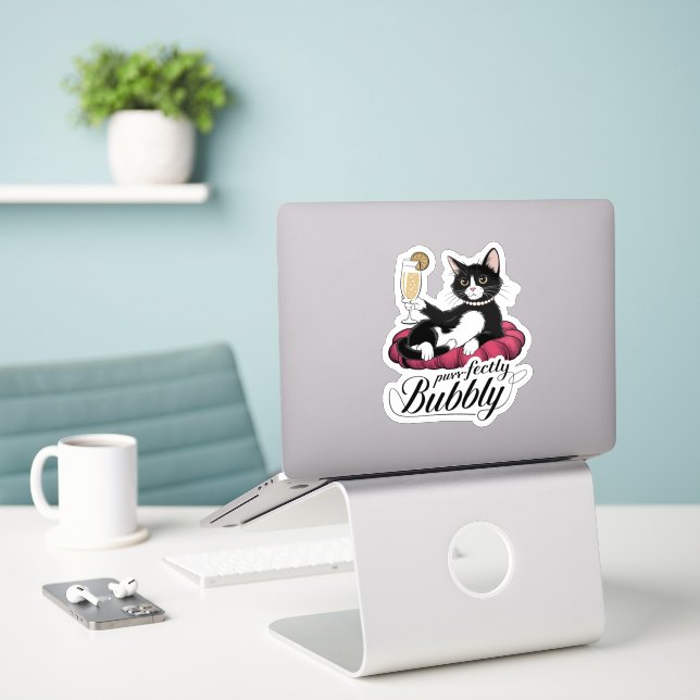 Elegant Cat with French 75 Cocktail – Classy & Sas (Laptop On Desk)