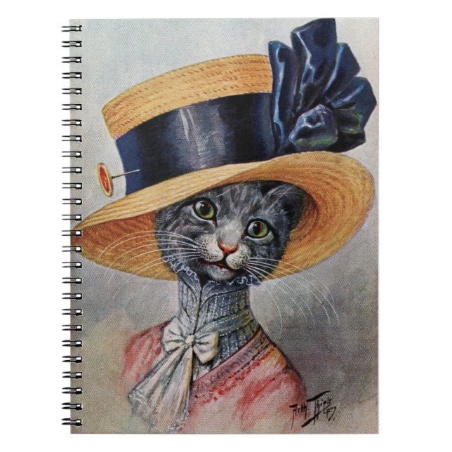Elegant Cat with Hat Spiral Notebook  (Front)
