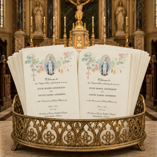 Elegant Catholic Eucalyptus Mass Wedding Program (Creator Uploaded)