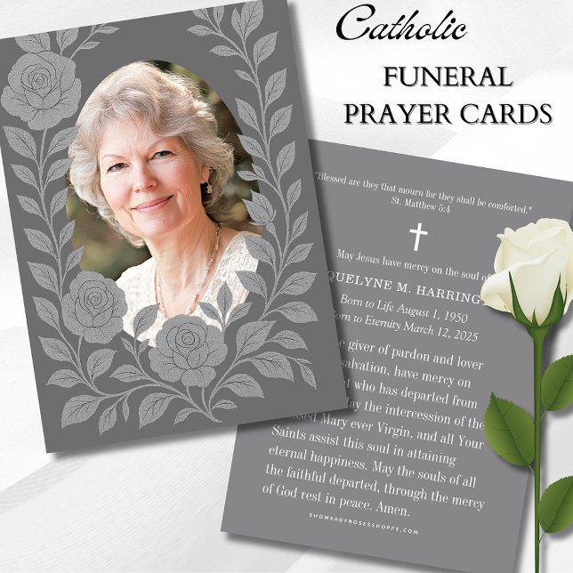 Elegant Catholic Funeral Memorial Roses Prayer (Creator Uploaded)