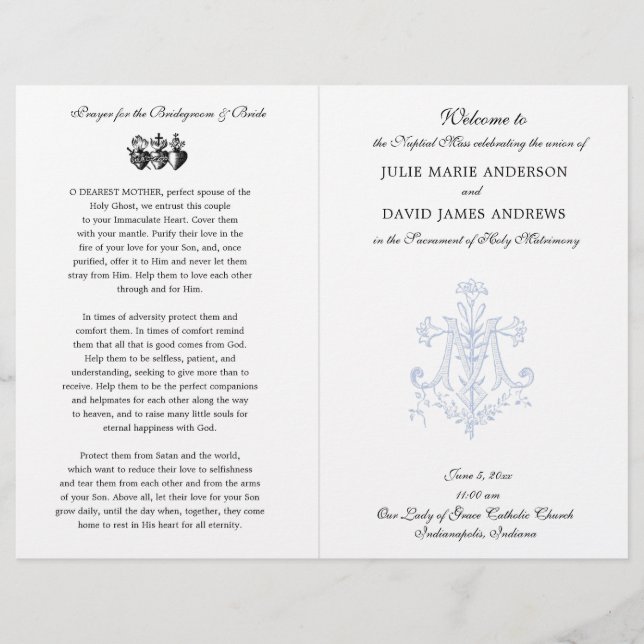 Elegant Catholic Latin Mass Wedding Marian Program (Front)