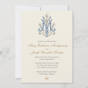 Elegant Catholic Marian Monogram Floral Invitation