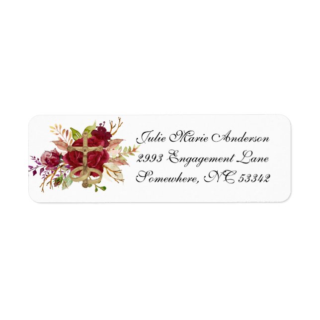 Elegant Catholic Red Roses Wedding Label (Front)