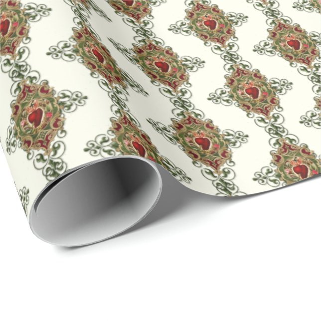 Elegant Catholic Sacred Heart Jesus Religious Wrapping Paper (Roll Corner)