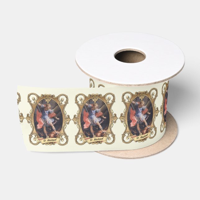 Elegant Catholic Saint Michael Archangel Religious Satin Ribbon (Spool)
