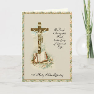 Elegant Catholic Sympathy Mass Offering Cross Card