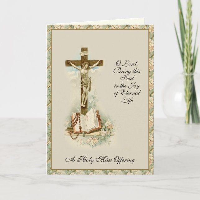 Elegant Catholic Sympathy Mass Offering Cross Card (Front)