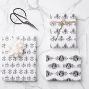 Elegant Catholic Virgin Mary Black and White  Wrapping Paper Sheet