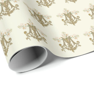 Elegant Catholic Virgin Mary Gold Marian Cross  Wr Wrapping Paper