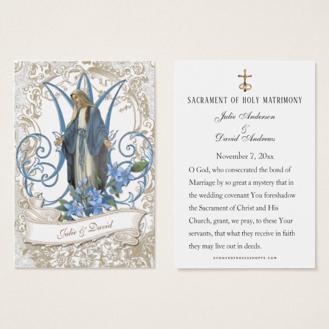 Elegant Catholic  Wedding Favour Virgin Mary Card (Front & Back)