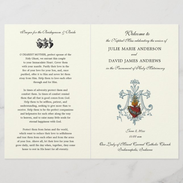 Elegant Catholic Wedding Mass Program (Front)