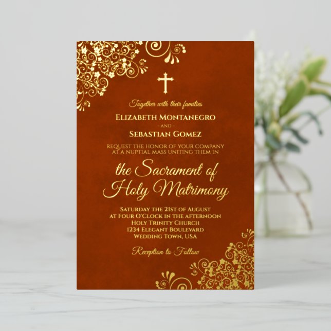 Elegant Catholic Wedding Rust Orange & Gold (Standing Front)
