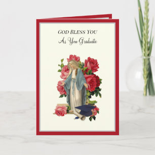 Elégant Catholique Diplôme Virgin Mary Carte Rose