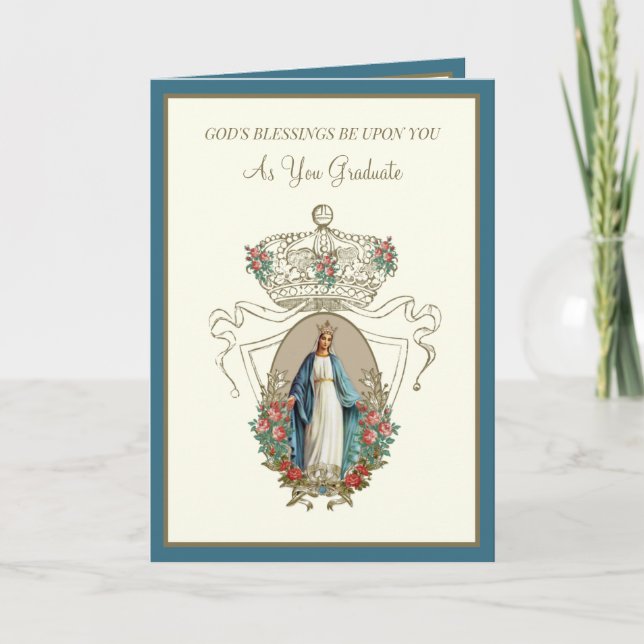 Elégant Catholique Diplôme Virgin Mary Carte Rose (Devant)