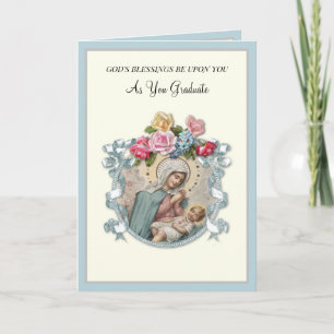 Elégant Catholique Diplôme Virgin Mary Carte Rose