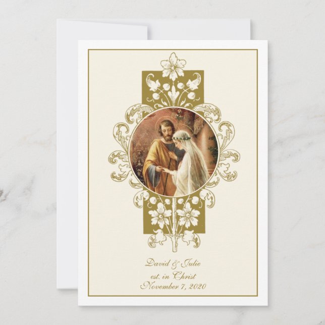 Elégant Catholique Vintage Mariage Invitation (Devant)