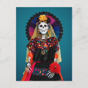 Elegant Catrina in Mexican Traditional Attire Holiday Postcard