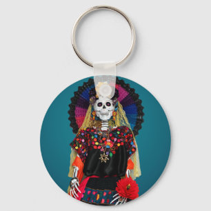 Elegant Catrina in Mexican Traditional Attire Keychain