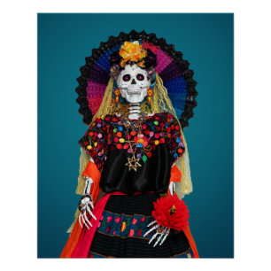 Elegant Catrina in Mexican Traditional Attire Poster