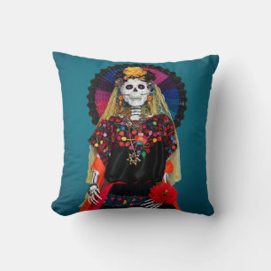 Elegant Catrina in Mexican Traditional Attire Throw Pillow