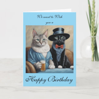 Elegant Cats having drinks sends Birthday wishes Card