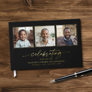 Elegant Celebration of Life 3 Photos Funeral Guest Book