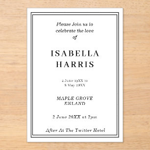 Elegant Celebration of Life Design Acrylic Invitations