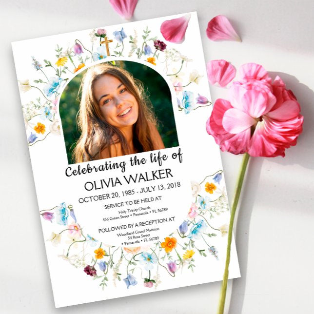 Elegant Celebration of Life Floral Funeral  Invitation (Creator Uploaded)