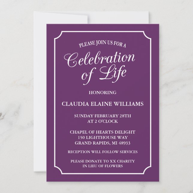 ELEGANT CELEBRATION OF LIFE FUNERAL INVITATION (Front)