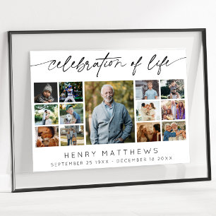 Elegant Celebration of Life Funeral Photo Collage Poster