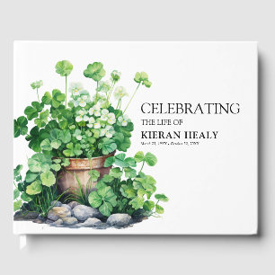 Elegant Celebration of Life' Irish Shamrock Clover Guest Book