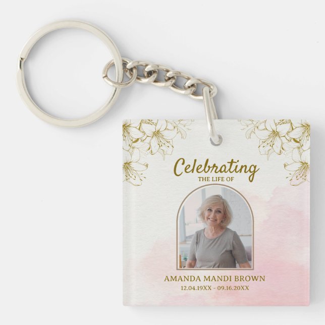 Elegant Celebration of Life Photo Funeral Keychain (Front)