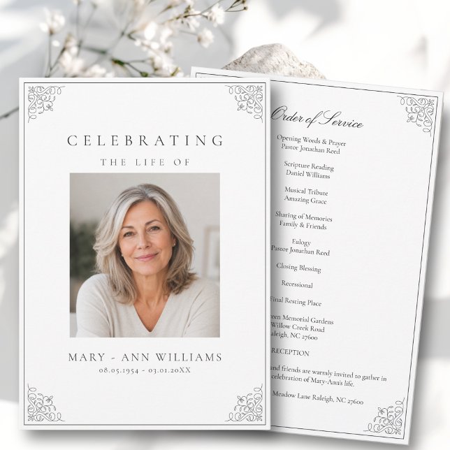 Elegant Celebration of Life Photo Funeral Program (Elegant Celebration of Life Photo White and Black Funeral Program)