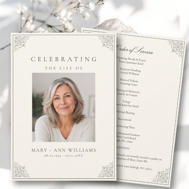 Elegant Celebration of Life Photo Funeral Program (Elegant Celebration of Life Photo Beige Funeral Program)