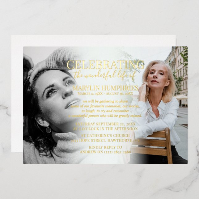 Elegant Celebration of Life Photo Gold (Front/Back)