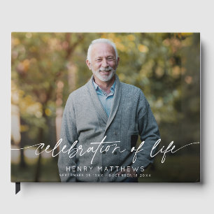 Elegant Celebration of Life Script Photo Funeral  Guest Book