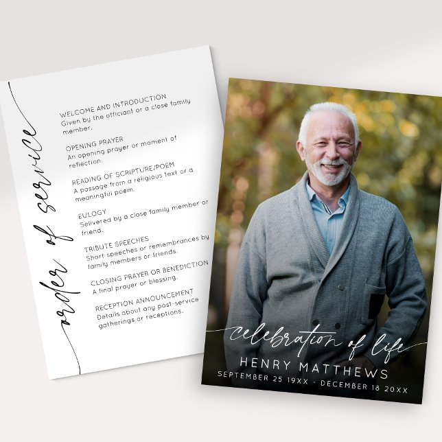 Elegant Celebration of Life Script Photo Funeral  Program (Creator Uploaded)