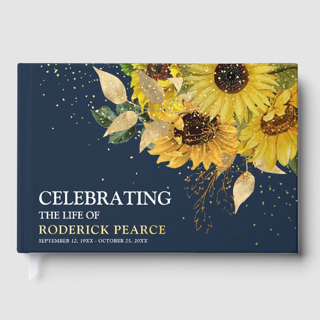 Elegant 'Celebration of Life' Sunflower Memorial Guest Book (Front)
