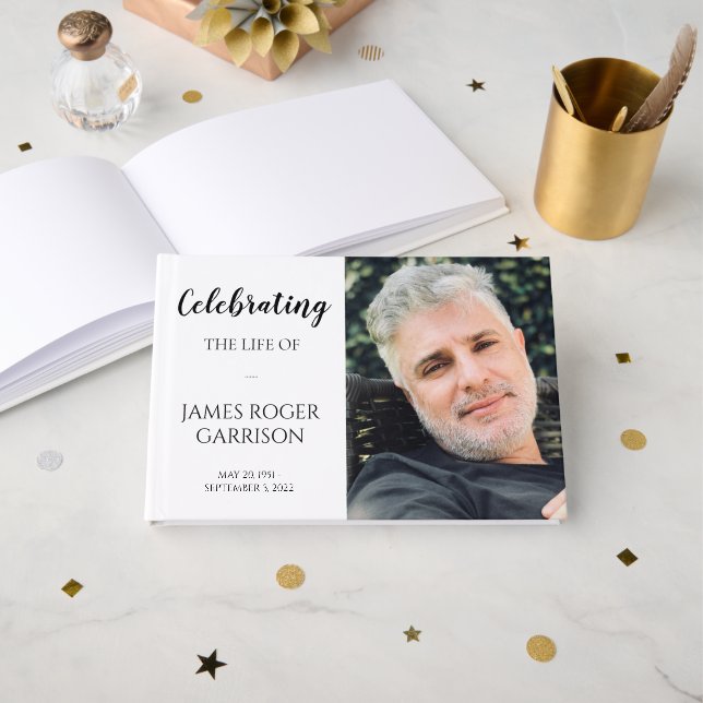 Elegant Celebration of Life With Photo Guest Book (Front Open)