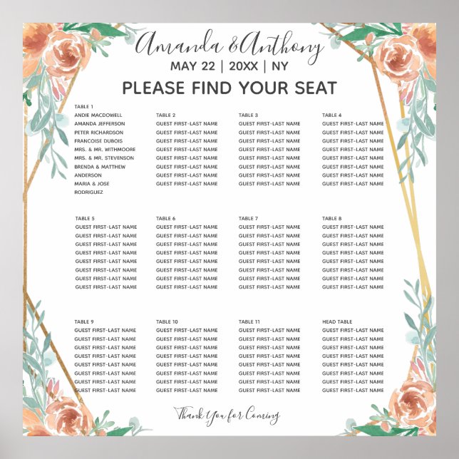 Elegant Celebration seating chart (Front)