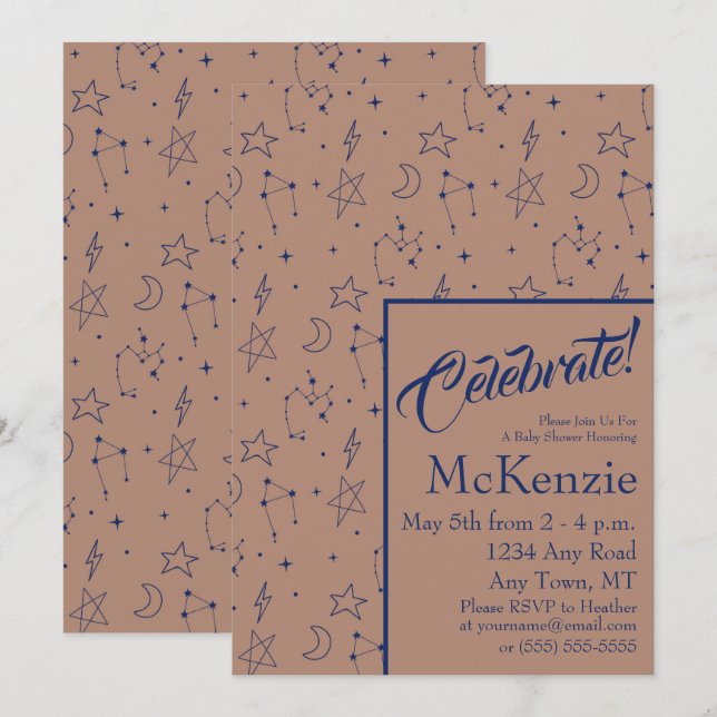 Elegant Celestial Constellations Baby Shower Invitation (Front/Back)