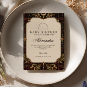Elegant Celestial Dark Academia Baby Shower Invitation