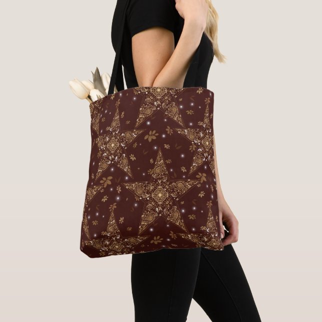Elegant Celestial Filigree Star Pattern - Red Tote Bag (Close Up)